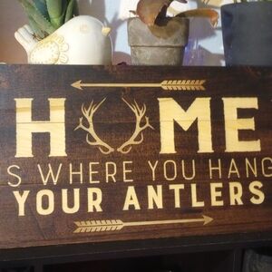Wooden Sign with Antler Design